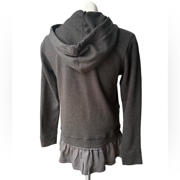 Knox Rose Gray Zip Front Long Length Hooded Sweater with Ruffle Hem, Sz S - Picture 6 of 9